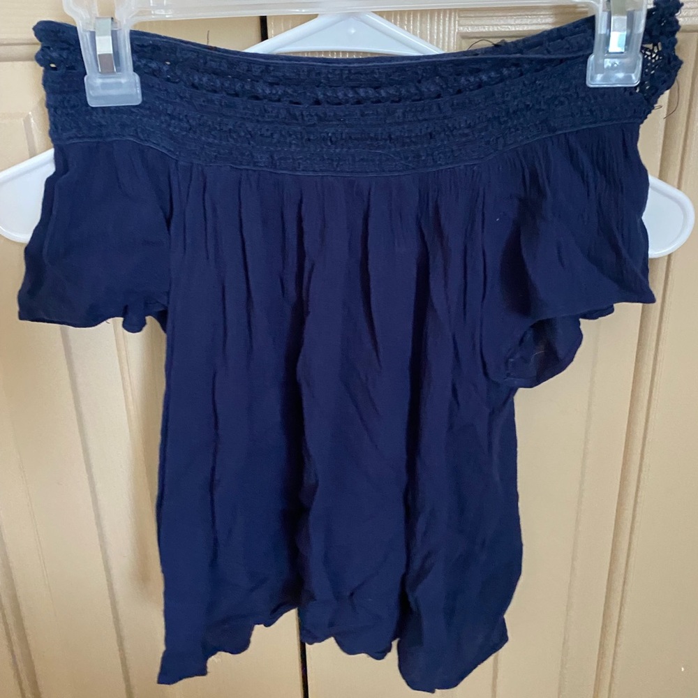 Blue over the shoulder blouse
